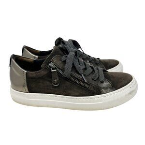 Paul Green Toby Brown Nubuck Leather Side Zip Low Top Sneakers UK 4.5 US Size 7